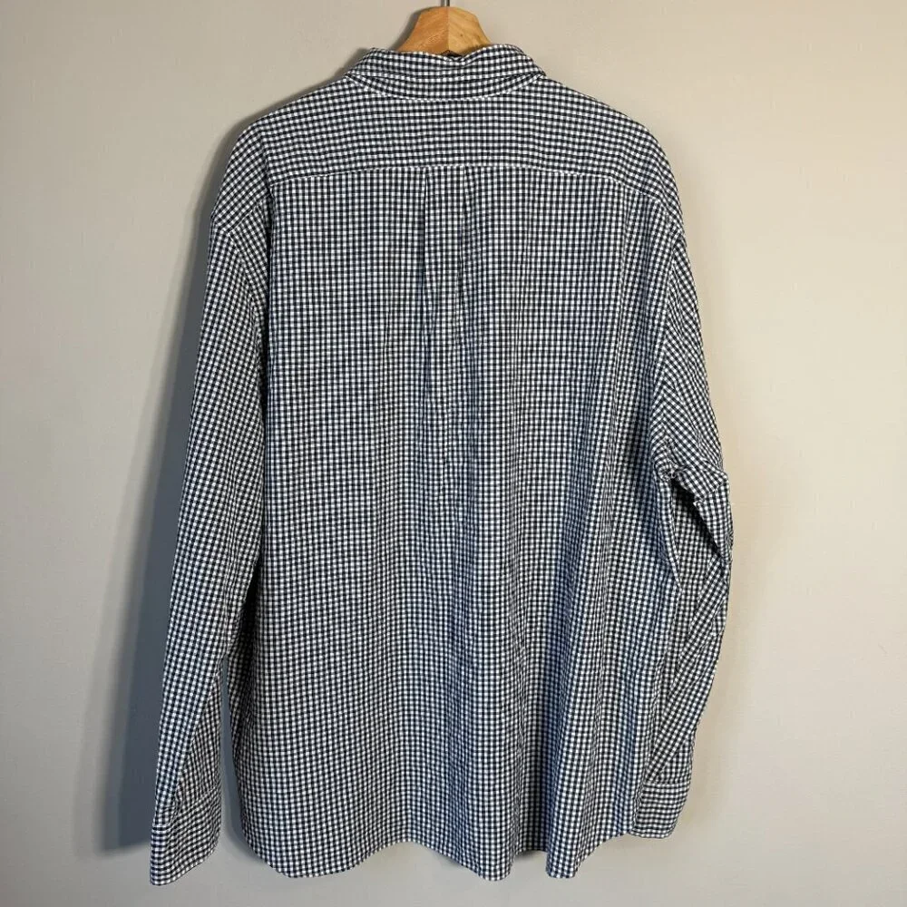 J.Crew Stretch Organic Cotton Gingham Button Down Shirt Men's 3XL Navy White